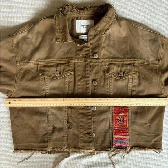 Vervet Jean Jacket Women’s S Tan Cropped Oversized Boho Embroidered western fall - Picture 5 of 5